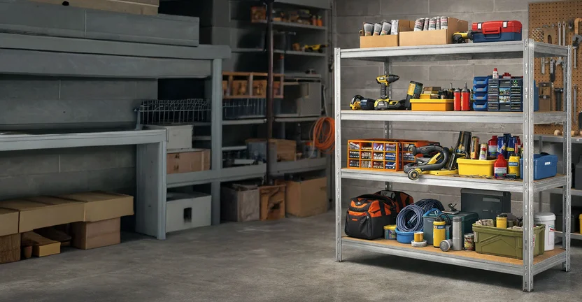 Regalux Metal - Ahşap 4 Katlı Raf 180X210X70 cm Gri 