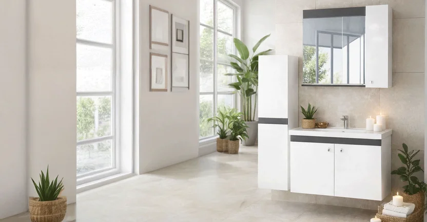 New Bahar Aynalı 80 cm Takım Banyo Dolabı Beyaz