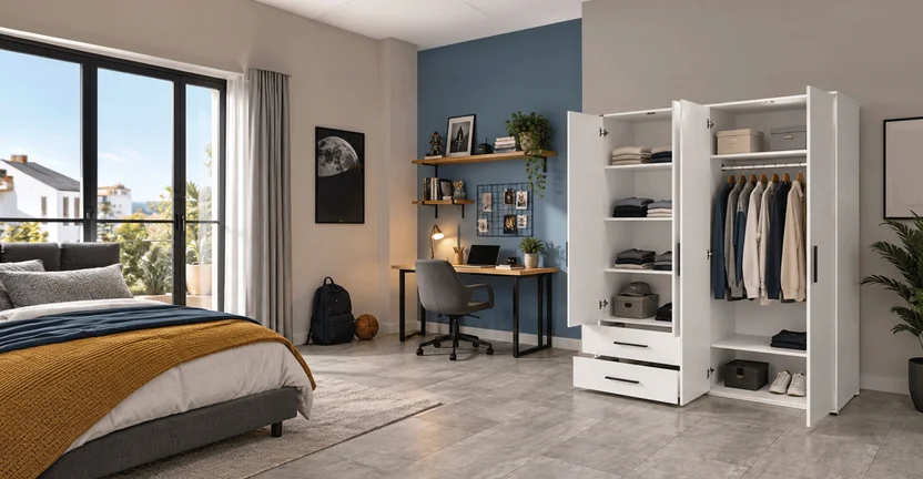 Adore White 4 Kapaklı 2 Çekmeceli Gardırop-Mat Beyaz