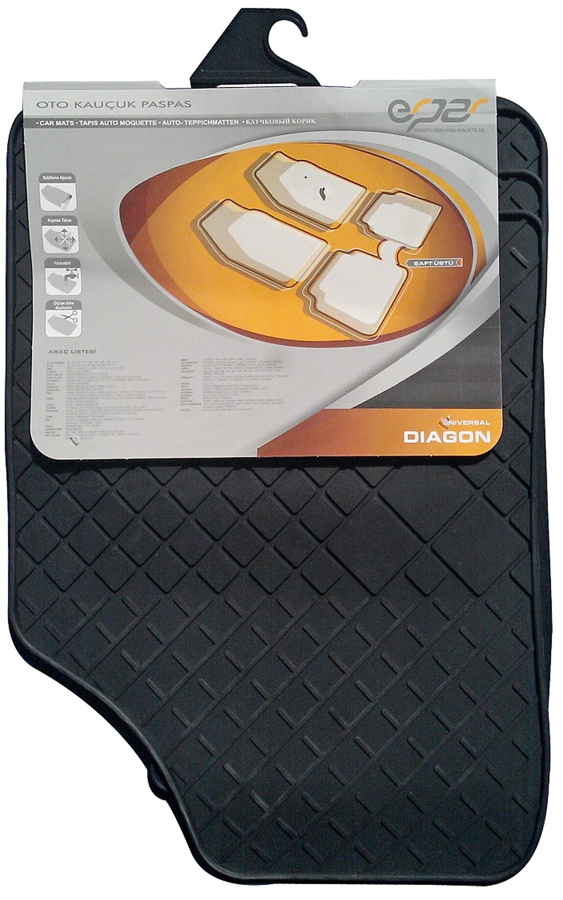    Erpar Diagon Oto Paspası Şaft Üstülü  Siyah  