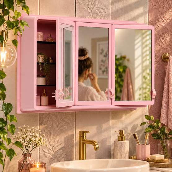 Venüs  Aynalı 78 cm Banyo Dolabı Üst Modül Pembe