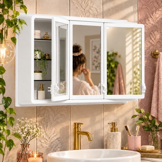 Venüs  Aynalı 78 cm Banyo Dolabı Üst Modül Pembe