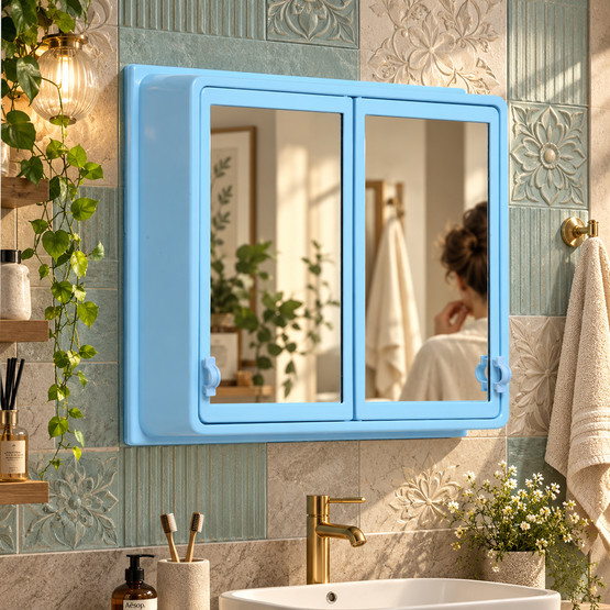 Venüs  Aynalı 48 cm Banyo Dolabı Üst Modül Mavi