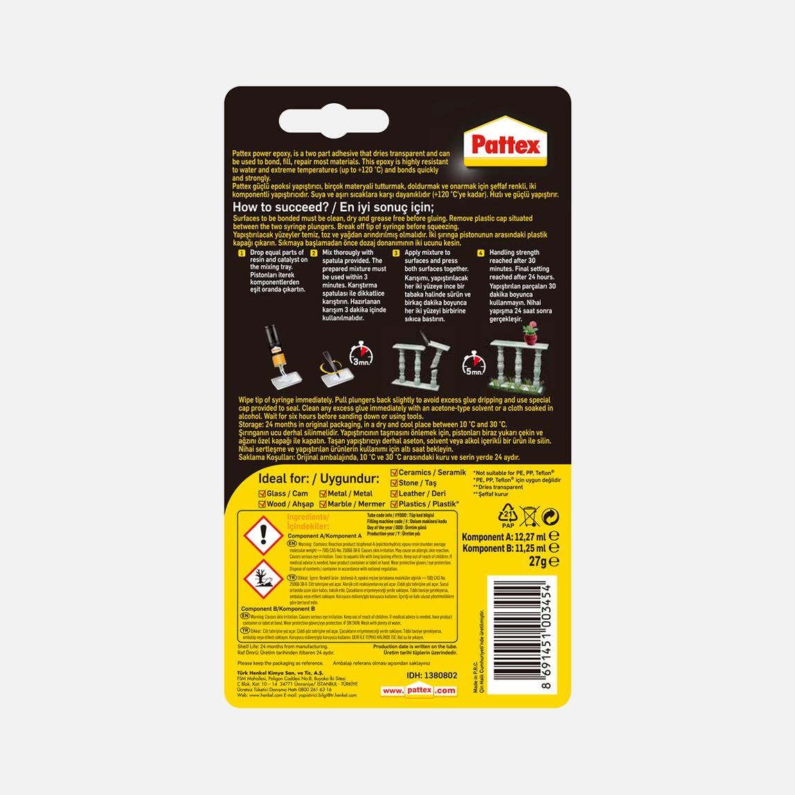    Pattex Power Epoksi Güçlü Yapıştırıcı-Mix Karışım 27 Gr  