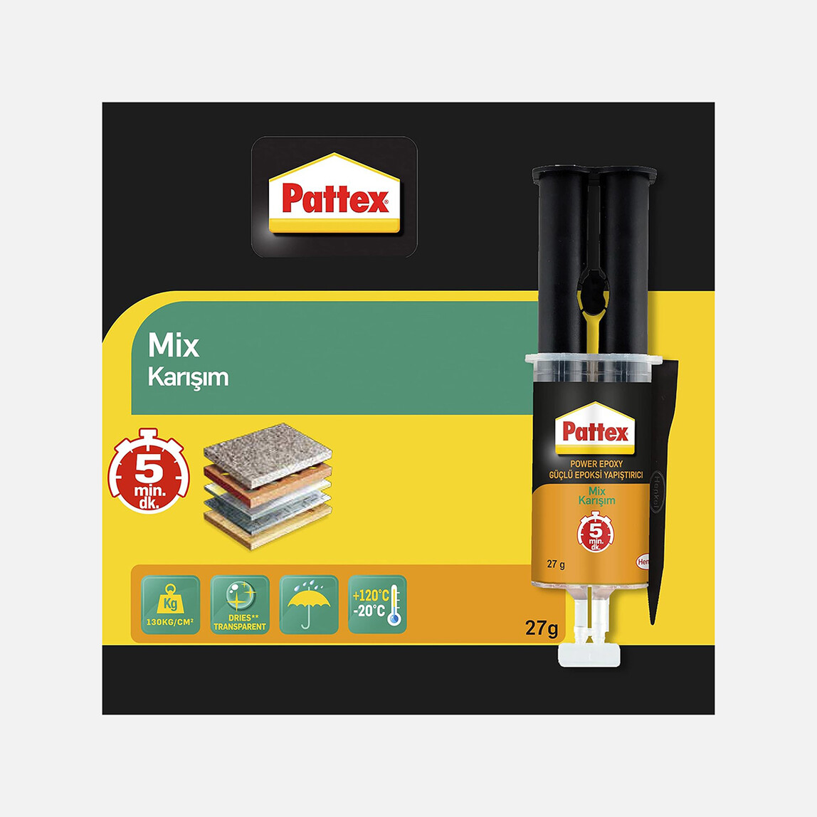    Pattex Power Epoksi Güçlü Yapıştırıcı-Mix Karışım 27 Gr  