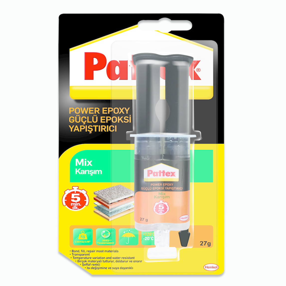    Pattex Power Epoksi Güçlü Yapıştırıcı-Mix Karışım 27 Gr  