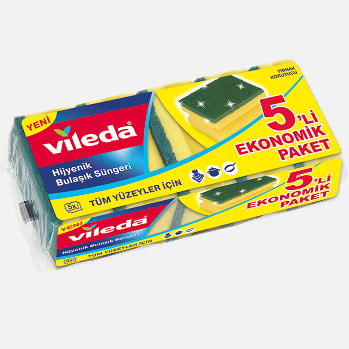    Vileda Yeşil Oluklu 5li Dikdörtgen Bulaşık Süngeri 