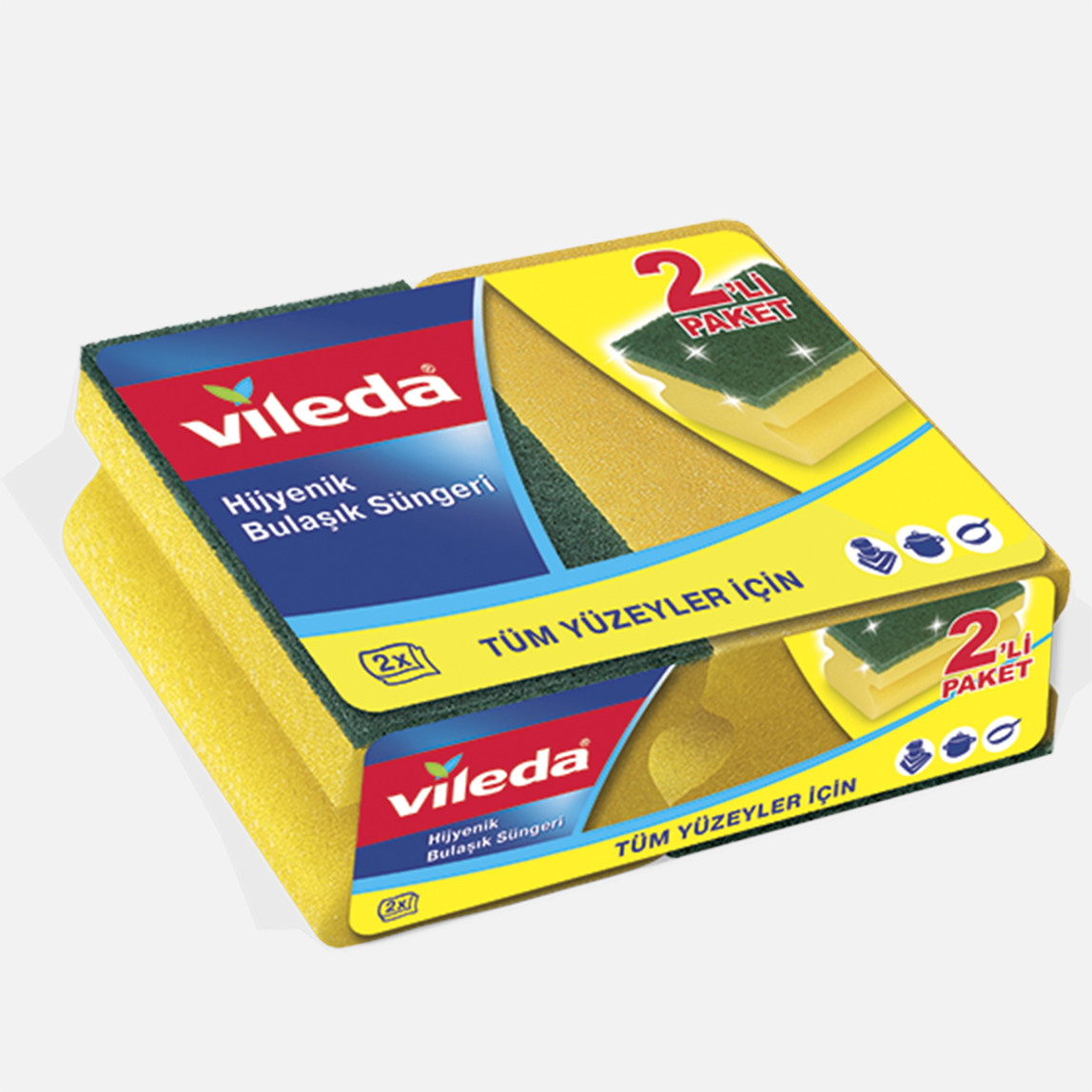    Vileda Yeşil Oluklu 2'li Dikdörtgen Bulaşık Süngeri 