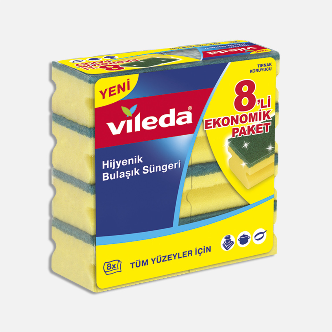    Vileda Yeşil Oluklu 8'li Dikdörtgen Bulaşık Süngeri 