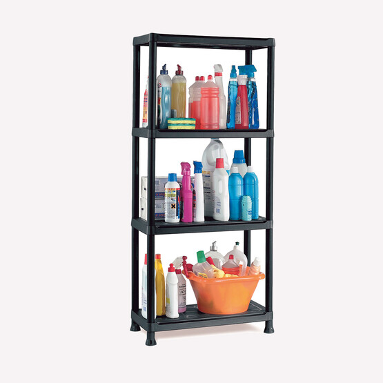 Regalux Kronos 4 Katlı Plastik Raf 60x30x143 cm Siyah  