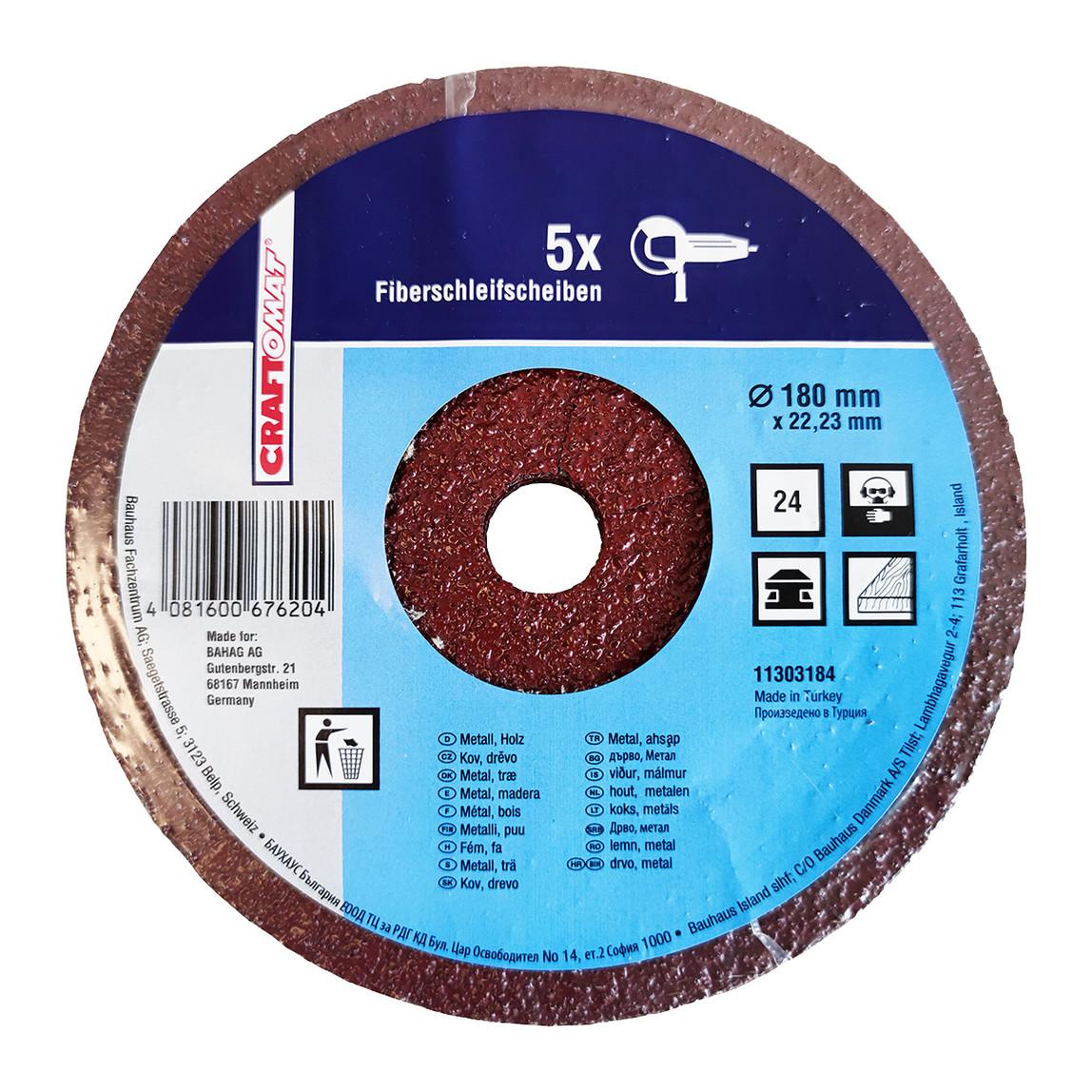    Craftomat Taşlama Taşı K80 115 mm  Unıversal Açık mavi Fıber  