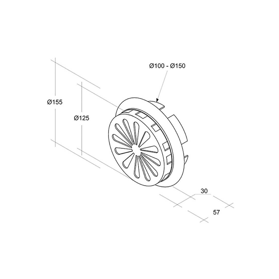    İlöz Değişken Çaplı İç Duvar Izgara Çap 100-150 mm  
