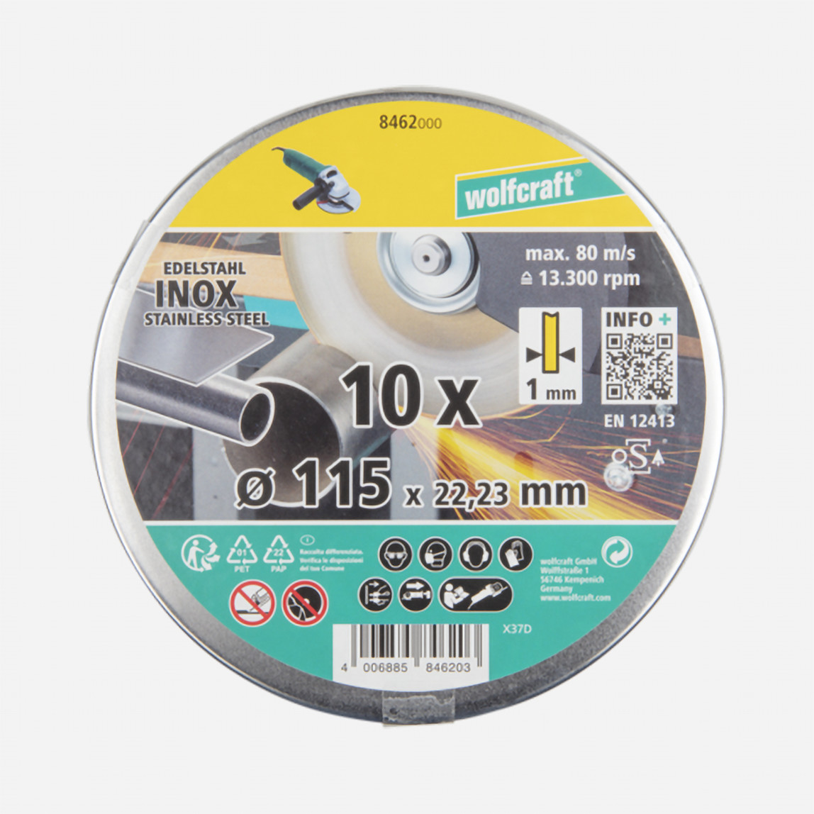    Wolfcraft Paslanmaz Çelik Inox Disk Ø115x1x22,2 mm 