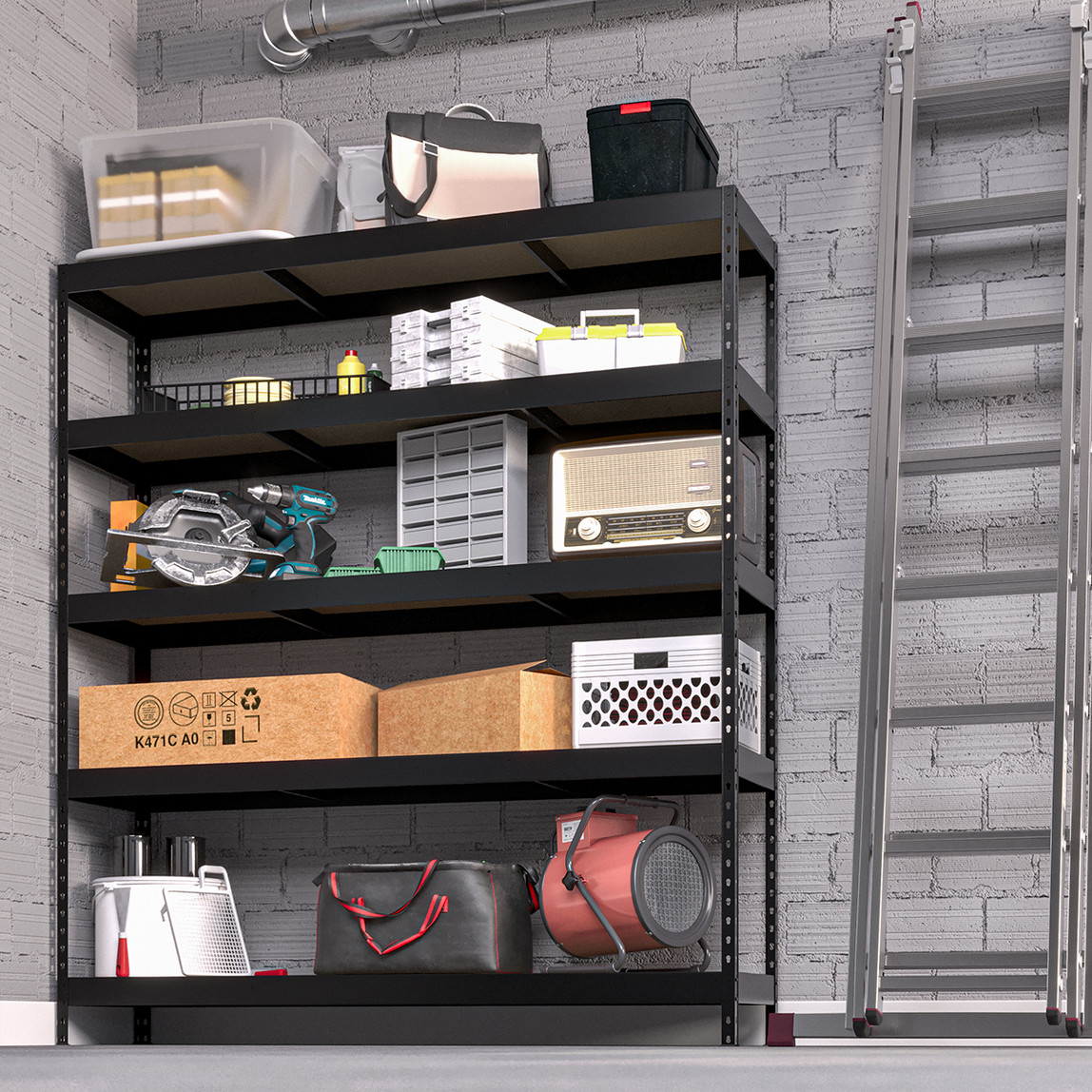    Regalux 5 Katlı Metal Raf Siyah 