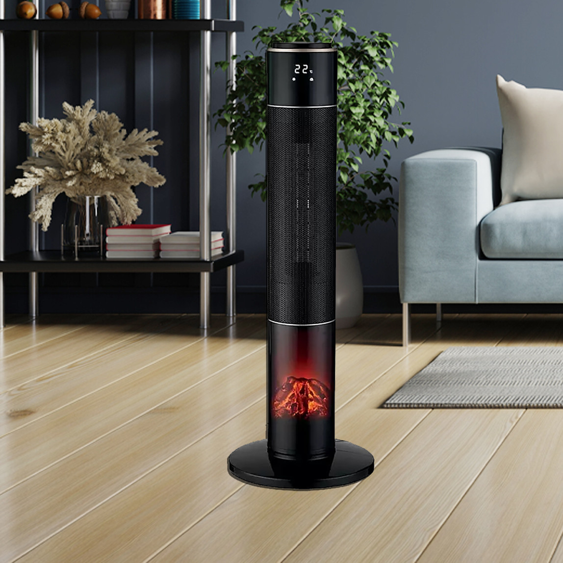    Voltomat 2000W Led Alev Efektli Kule Tipi Seramik Fanlı Isıtıcı  