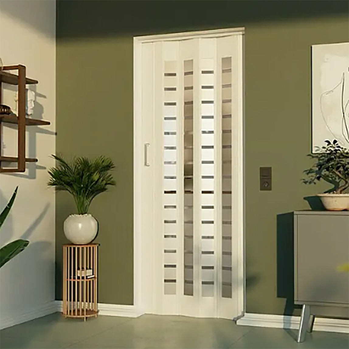    Katlanır PVC Camlı Akordiyon Kapı Beyaz 