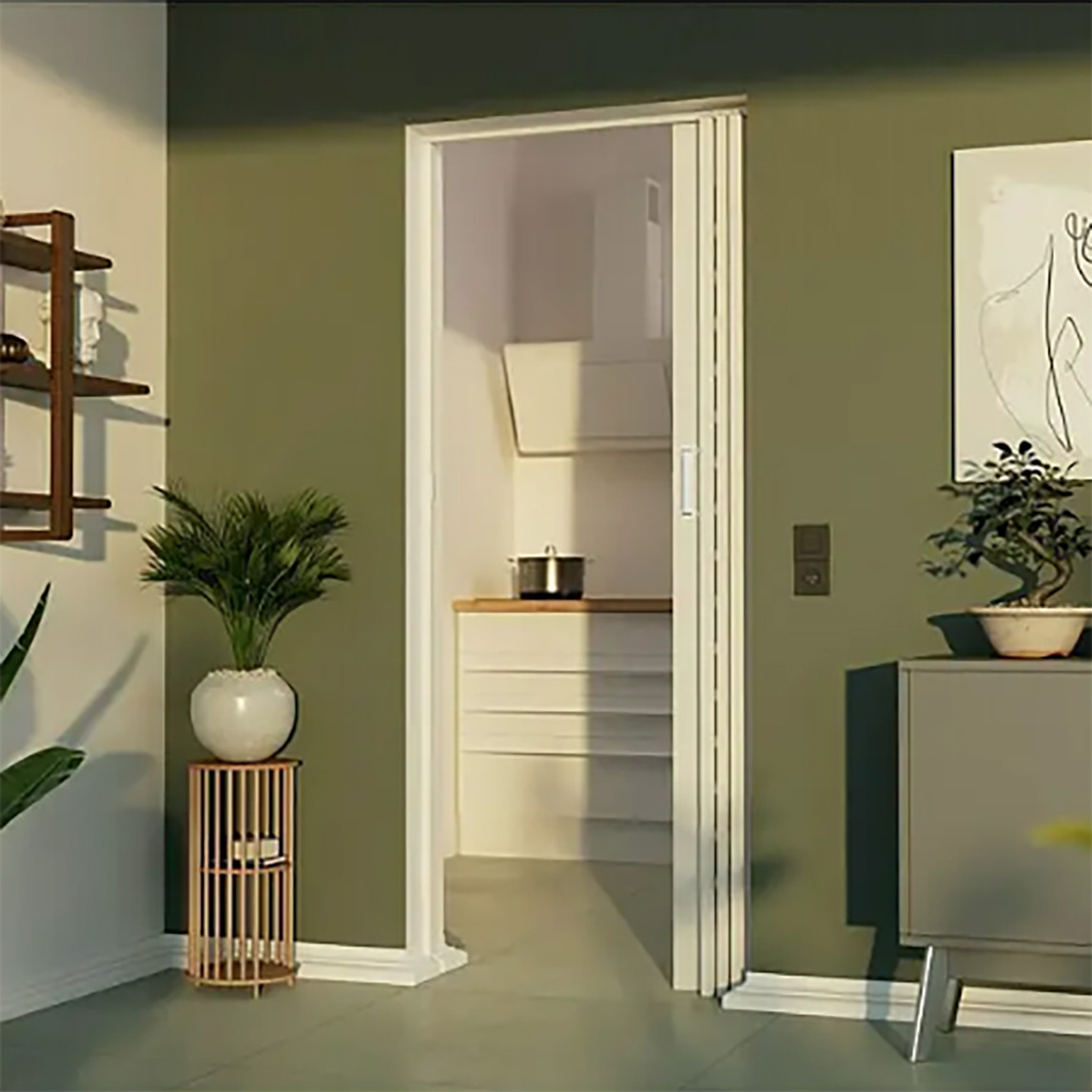    Katlanır PVC Camlı Akordiyon Kapı Beyaz 