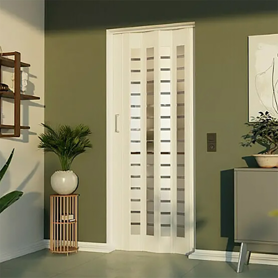 Katlanır PVC Camlı Akordiyon Kapı Beyaz