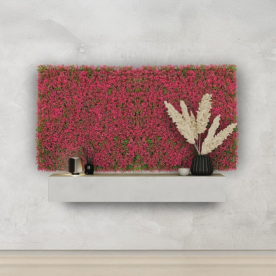 Yapay Bitki Kaplamalı Duvar Paneli Pembe Yeşil Çim