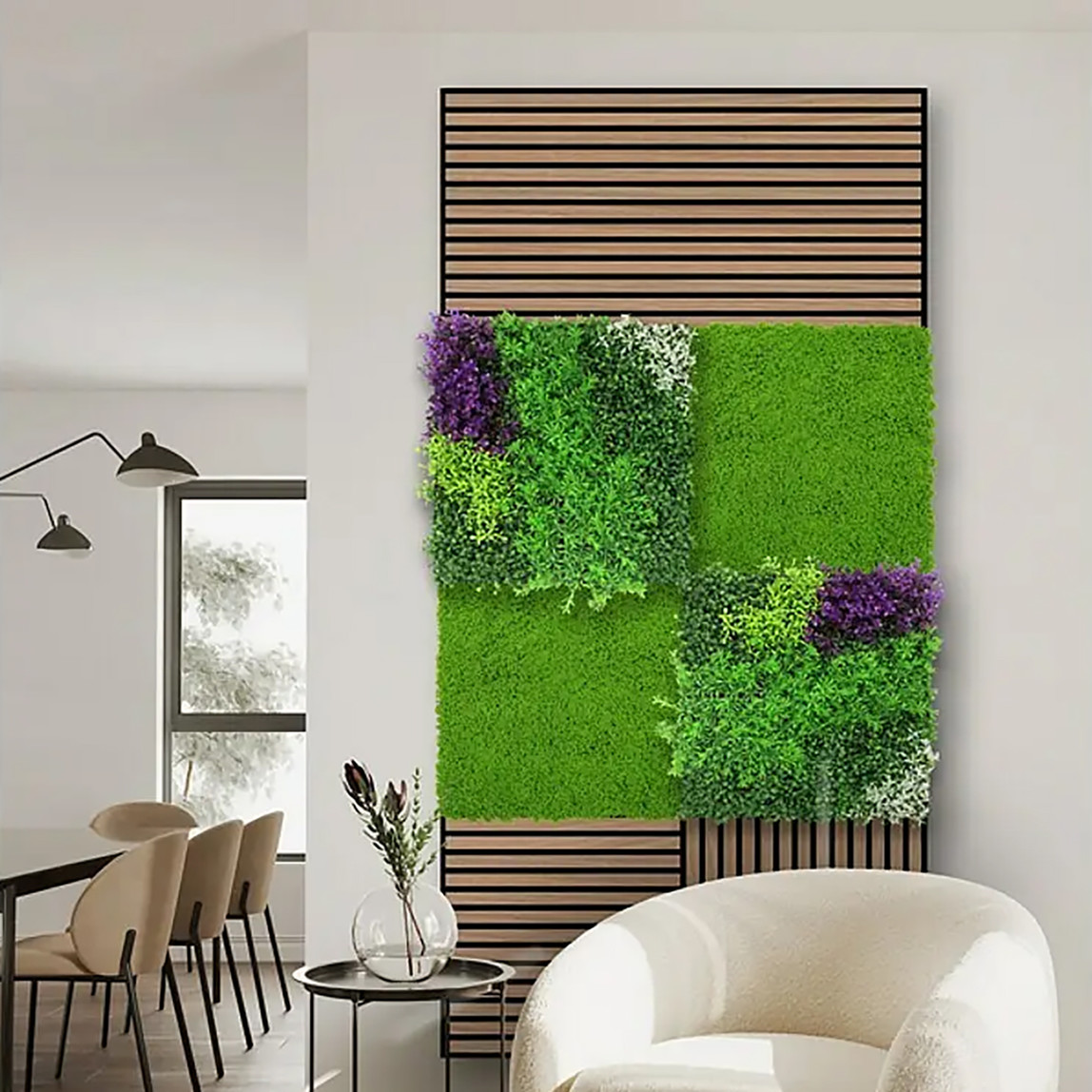    Yapay Bitki Kaplamalı Duvar Paneli Menekşe 