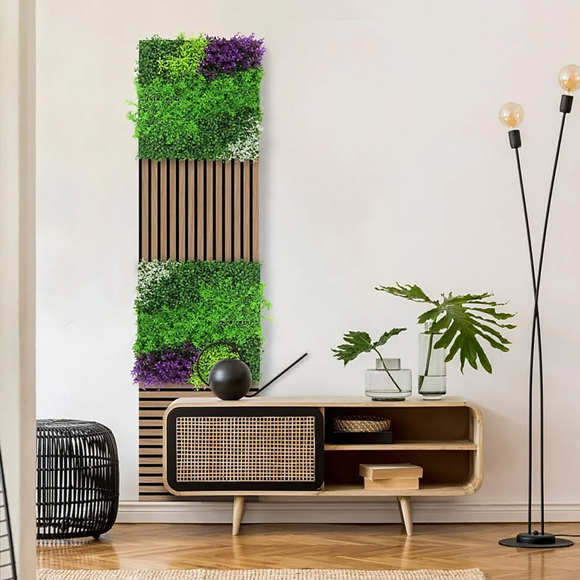    Yapay Bitki Kaplamalı Duvar Paneli Menekşe 