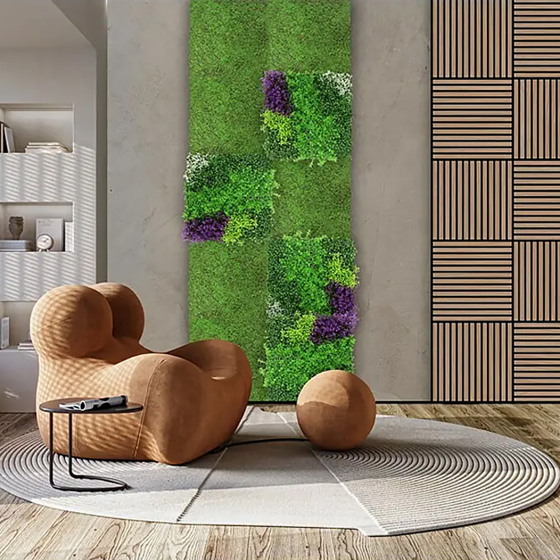    Yapay Bitki Kaplamalı Duvar Paneli Menekşe 