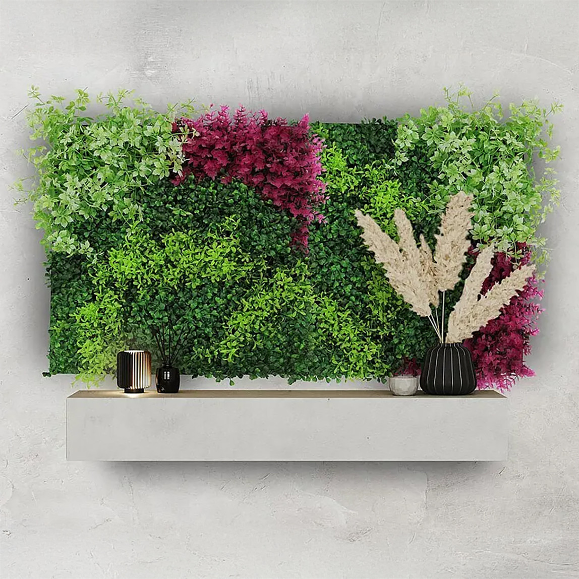    Yapay Bitki Kaplamalı Duvar Paneli Pembe Çiçek 
