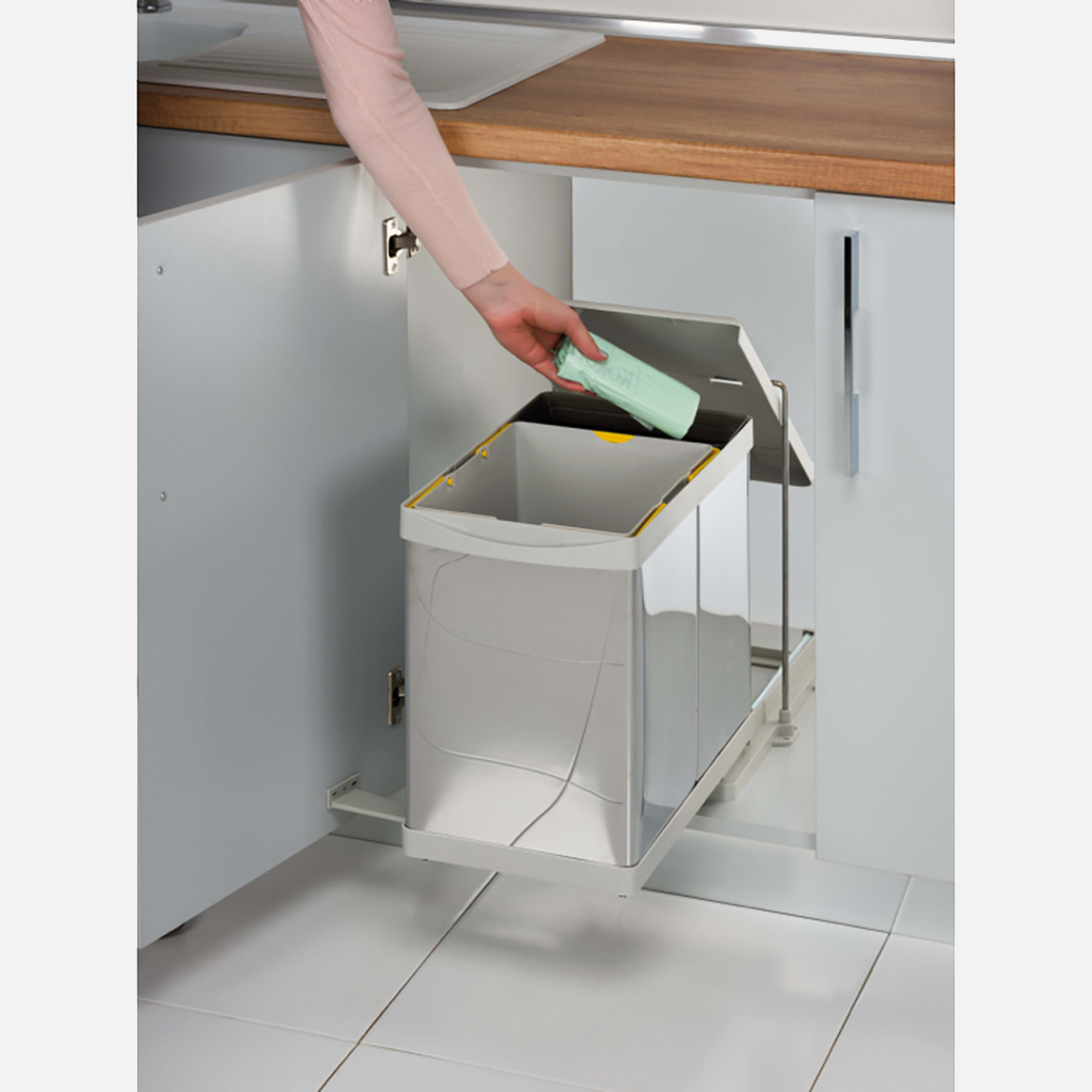    Pelikan 81520 Raylı Paslanmaz Çöp Kutusu 20+1L Gri 