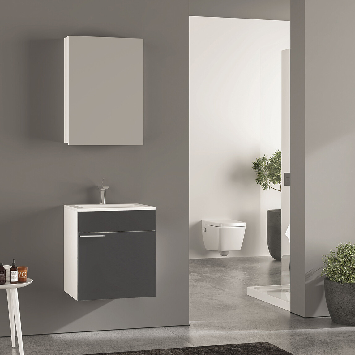    Gold Banyo Adonis Aynalı 56 cm Takım Banyo Dolabı Beyaz-Ceviz 