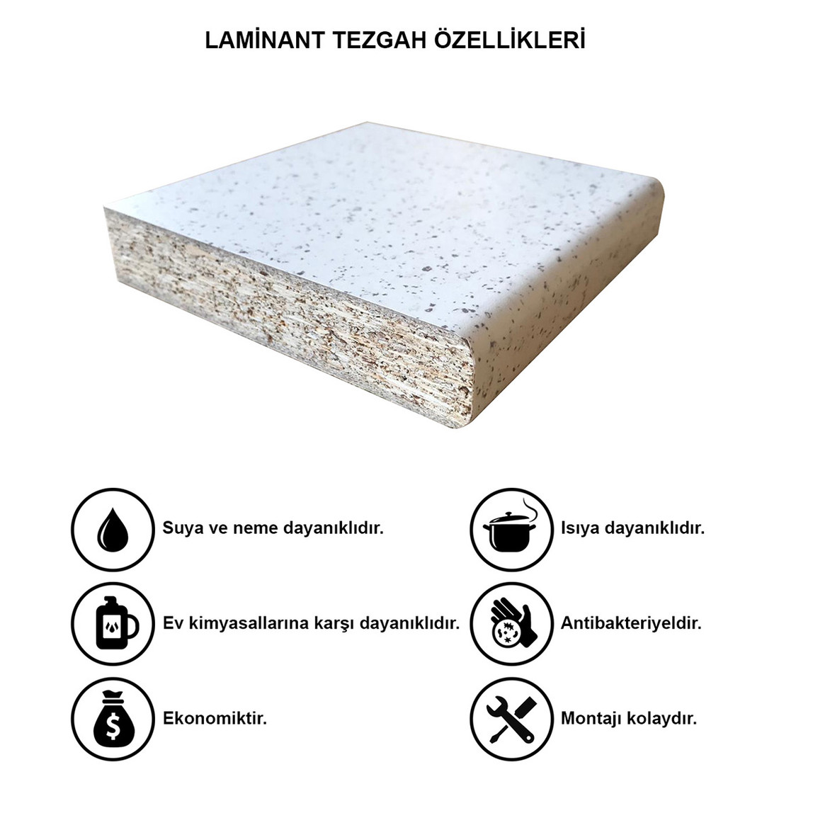    Fly Beyaz Gri Benekli Laminant 240cm Mutfak Tezgahı  