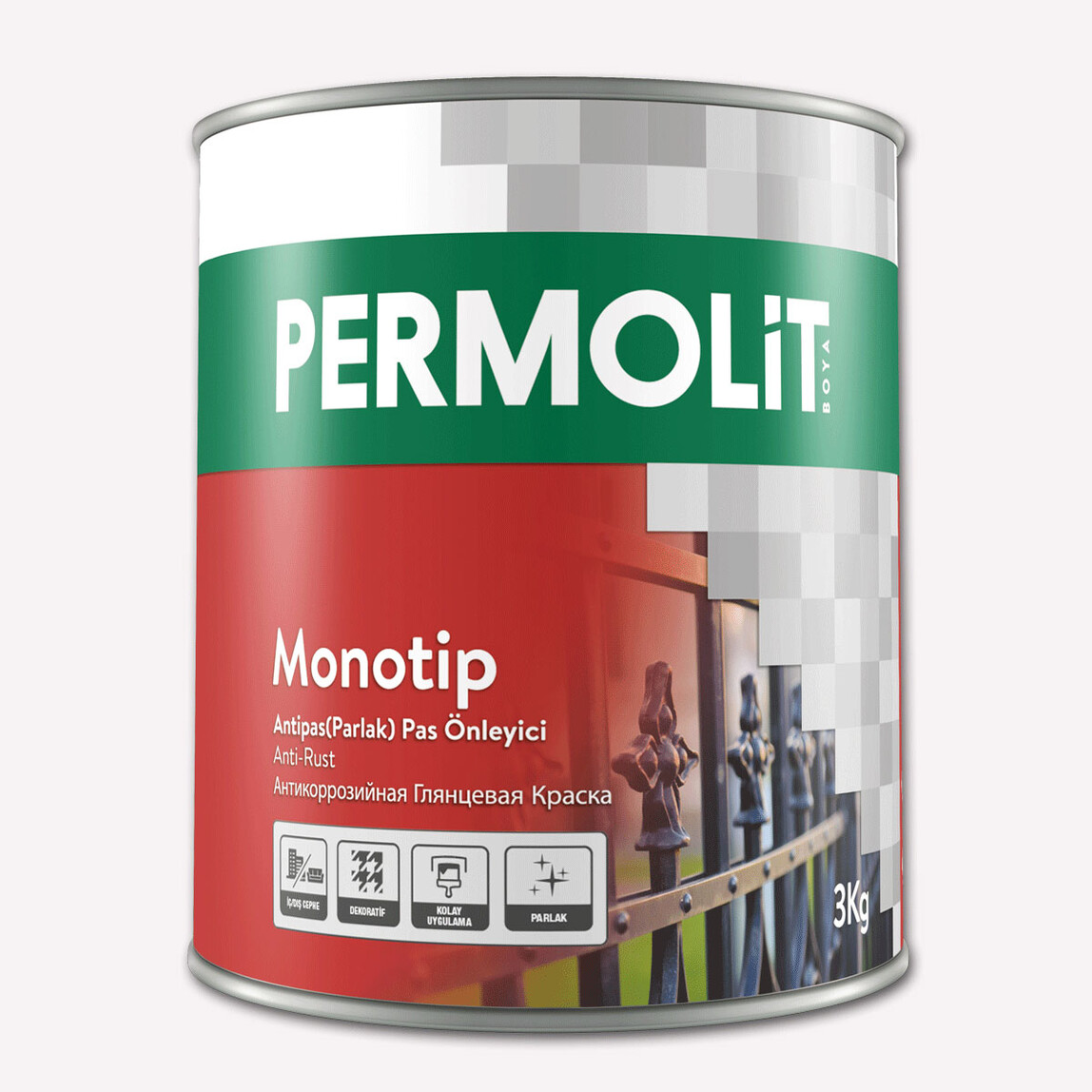    Permolit Monotip Antipas Parlak Pas Önleyici İlk ve Son Kat Metal Boyası - 1001 