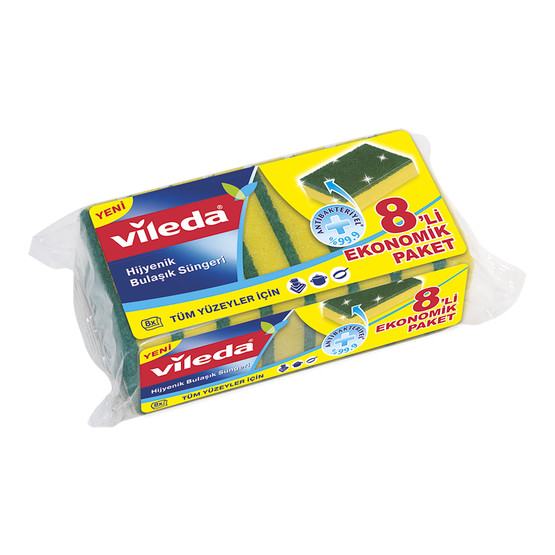 Vileda Yeşil Düz 8'li Dikdörtgen Bulaşık Süngeri
