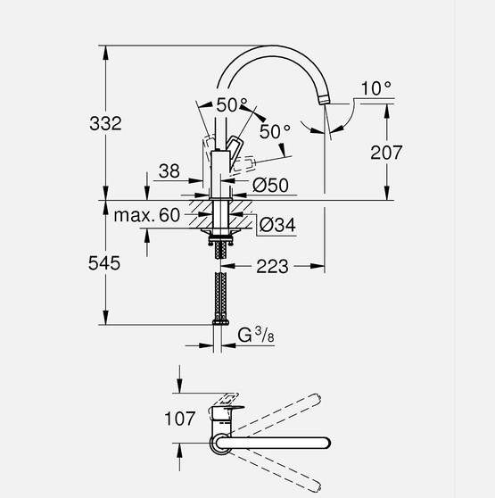 Grohe Start Loop Eviye Bataryası  