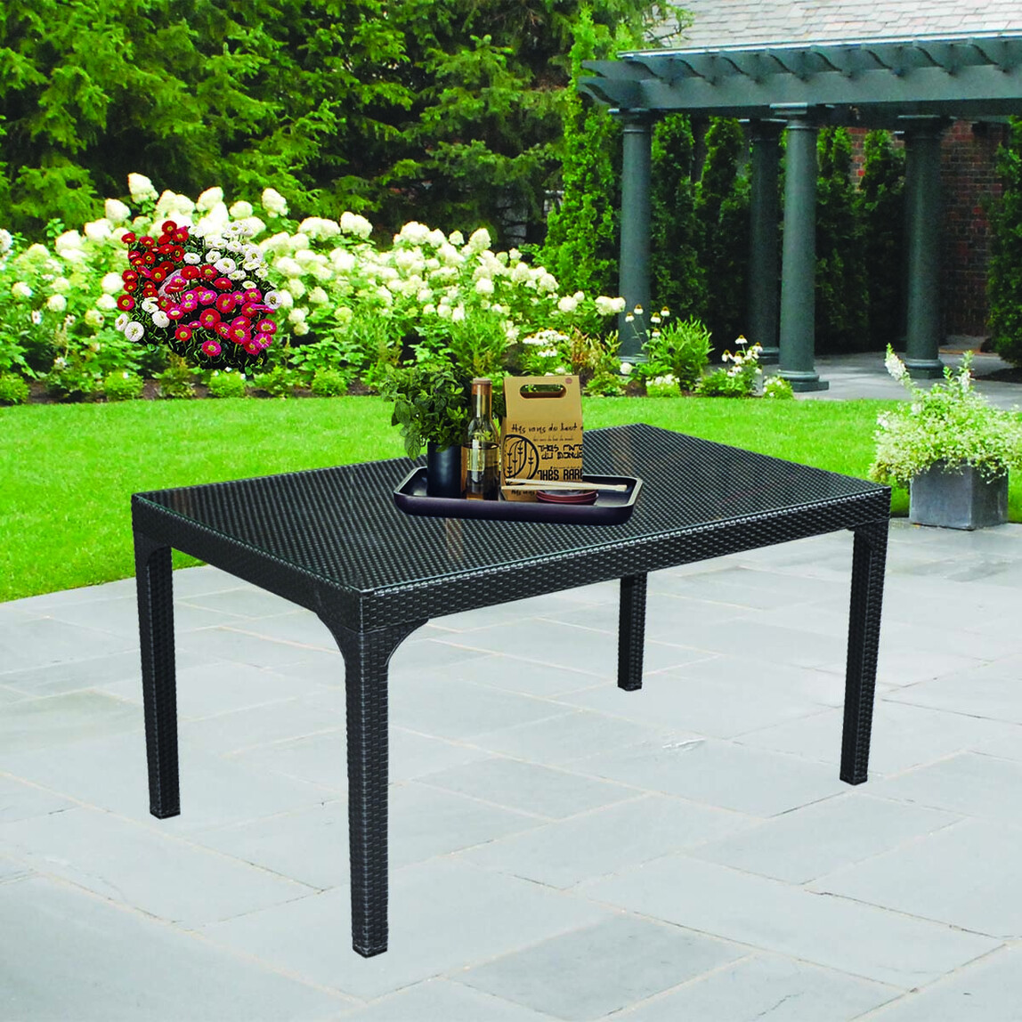    Holiday Olimpia Camlı Rattan Masa Koyu Kahve 