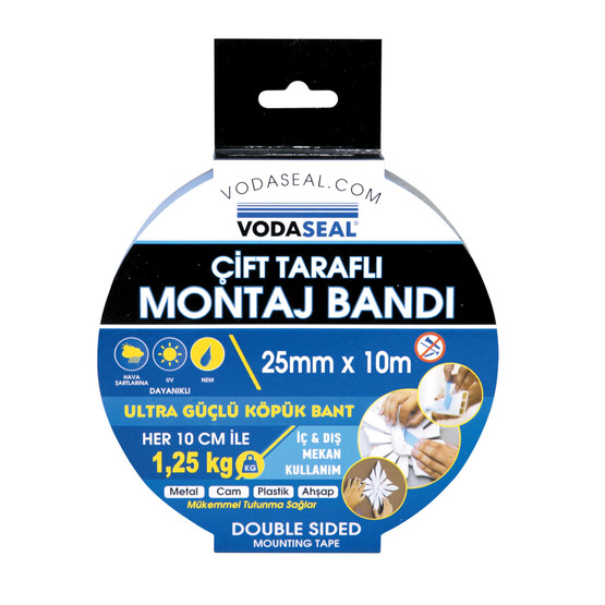 Vodaseal Çift Taraflı Montaj Bandı Beyaz  25MMX10M
