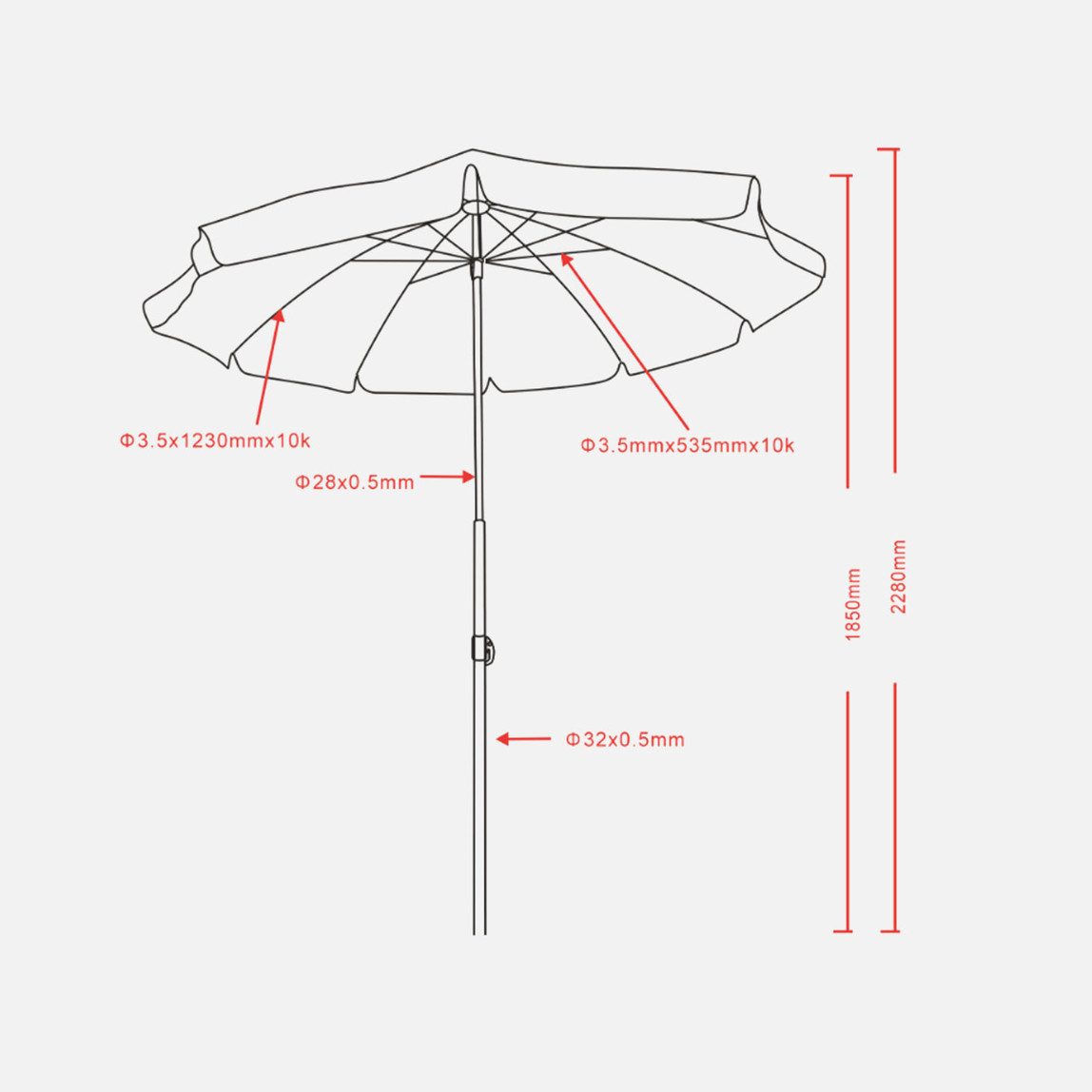    Sunfun Provence II Şemsiye Gri 250 cm  