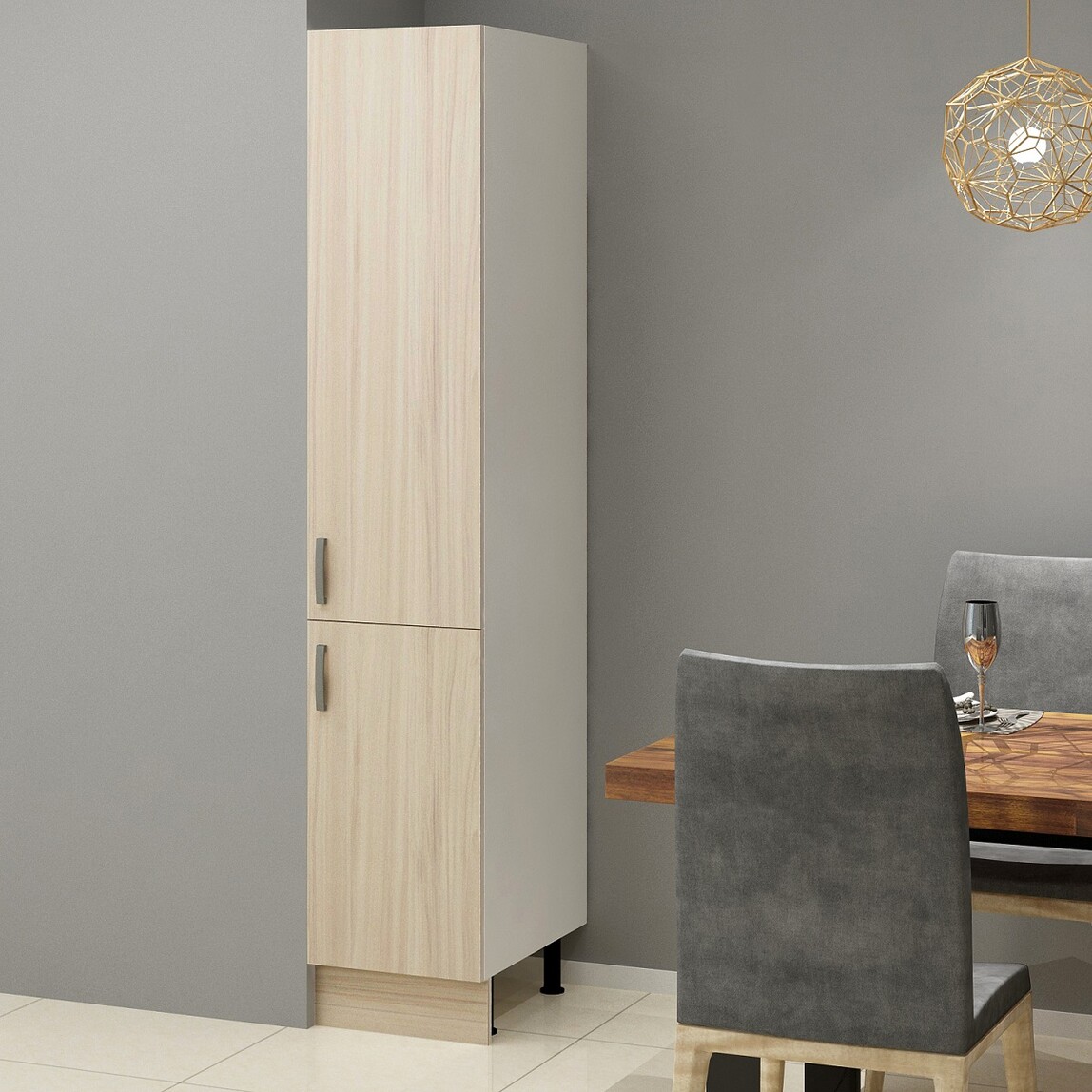    Fly Foça 2 Kapaklı Ahşap Beyaz Erik 210 x 40 x 57 cm Mutfak Boy Dolabı  