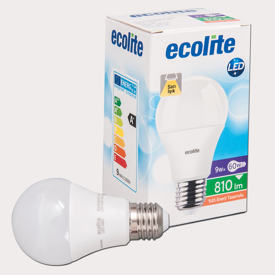    Ecolite A60 9 W Sarı Klasik E27 Duy Led Ampul   