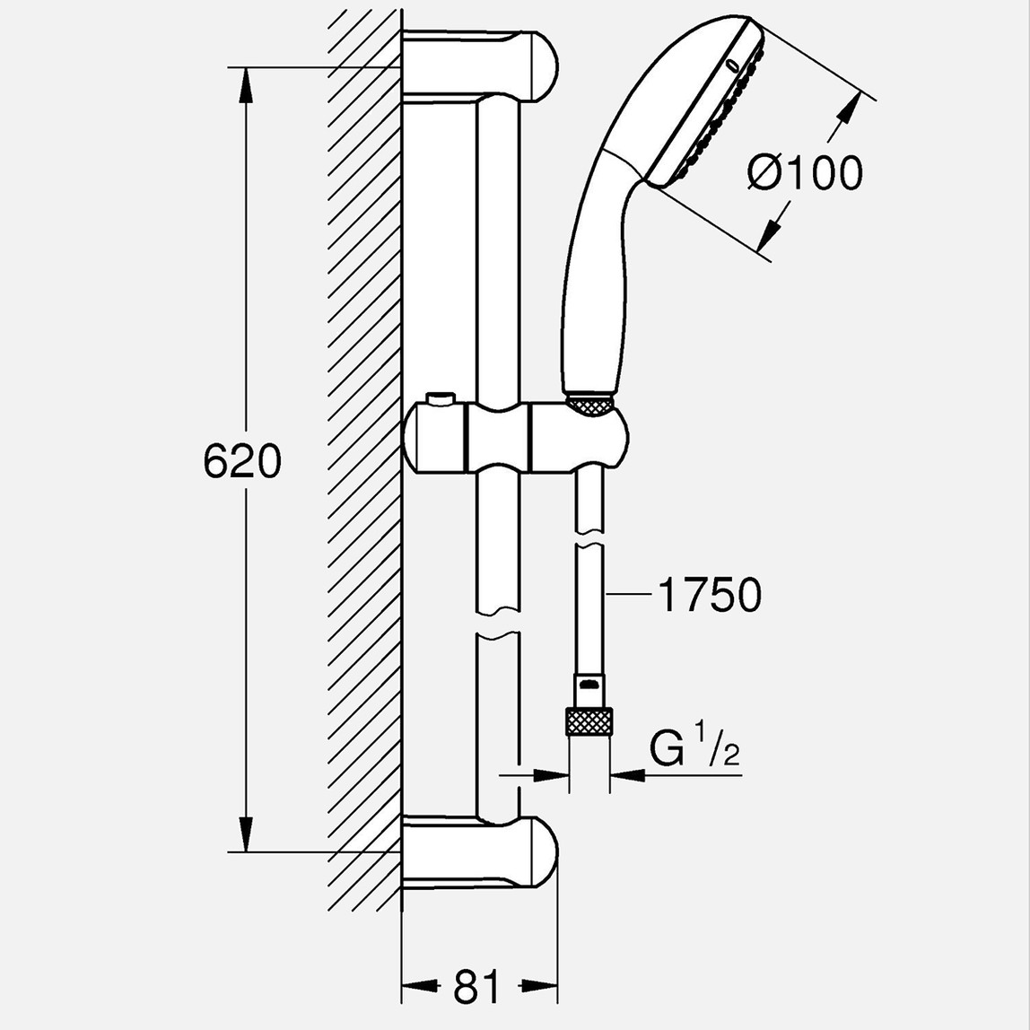   Grohe Vitalio Go 100 Shower Rail Set 1 Spray 600 mm  