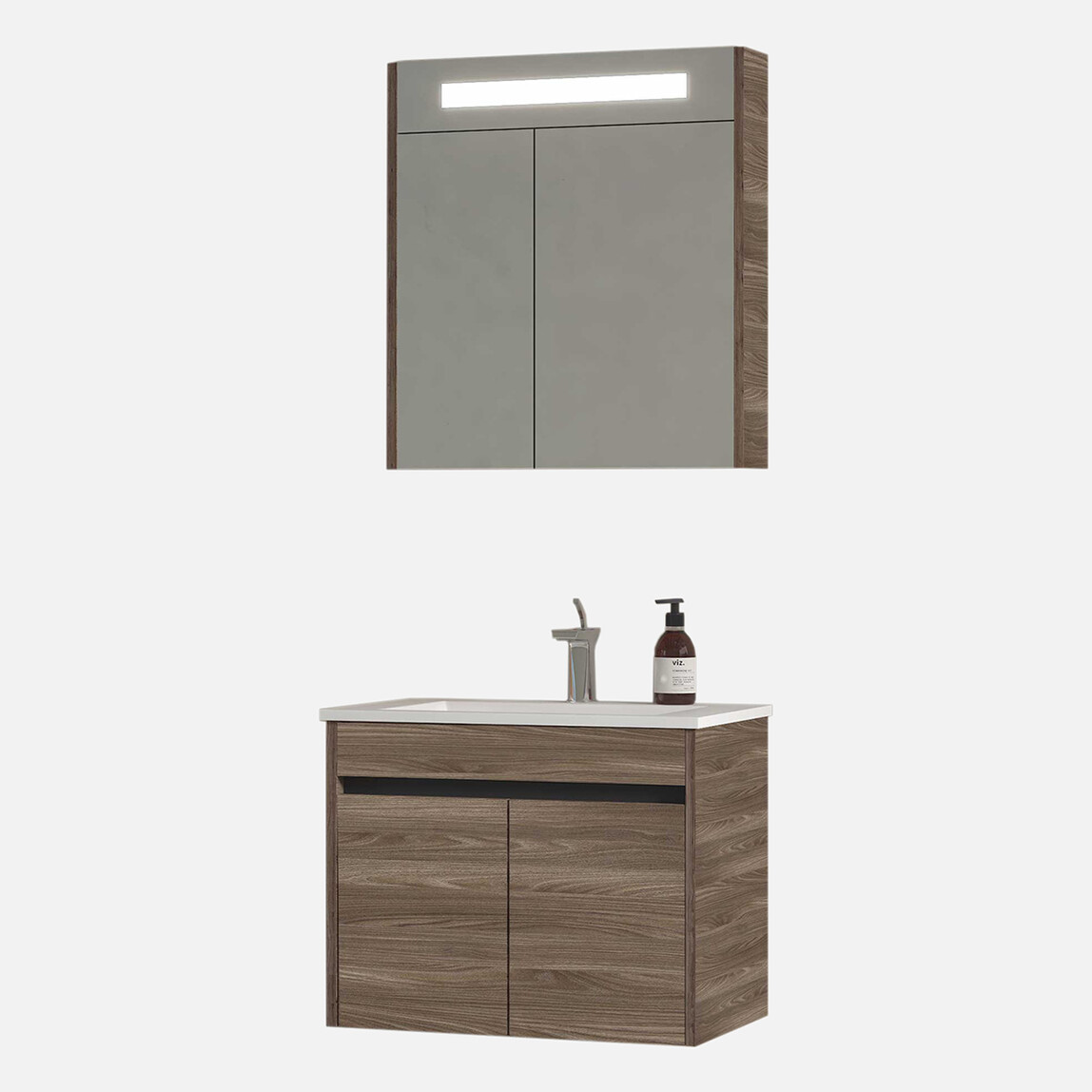    Gold Banyo Perimelis Aynalı 65 cm Takım Banyo Dolabı Ceviz 