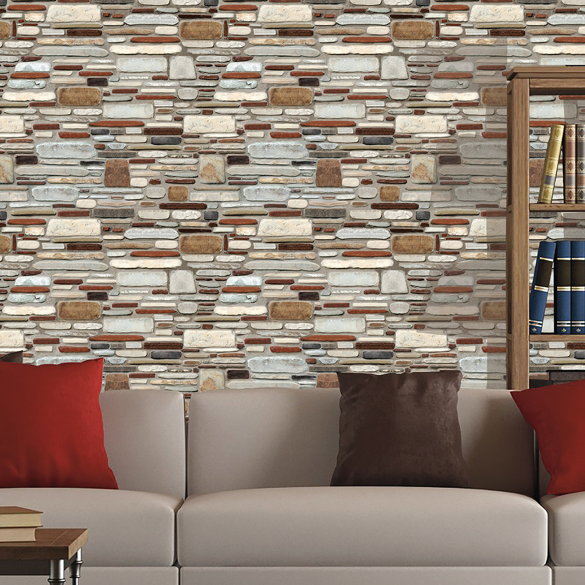    Golden Antik Taş Desenli Duvar Kağıdı Çok Renkli 52 cm x 10 m 