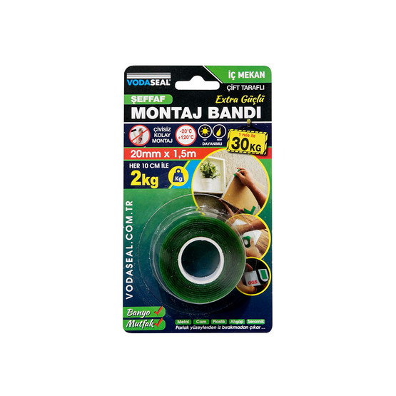 Vodaseal Akrilik Montaj Bandı Şeffaf 20MMX1,5M
