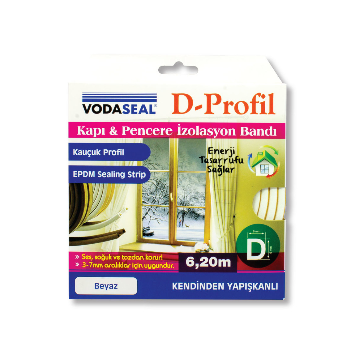     Kapı Pencere Bandı D Profil 6,25 mt Beyaz  