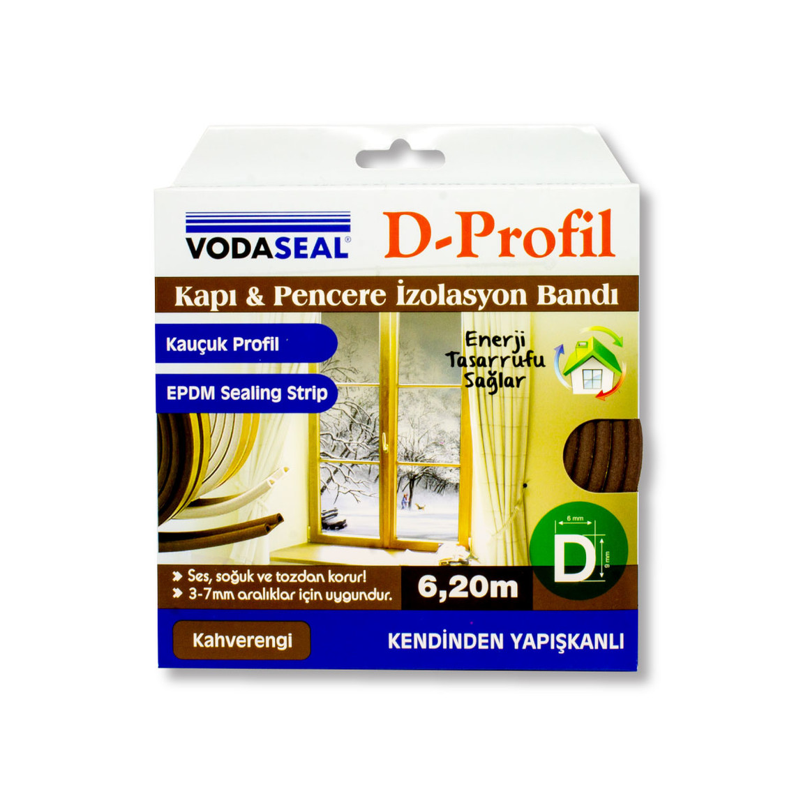    Vodaseal Kapı Pencere Bandı D Profil 6,25 mt Kahverengi  