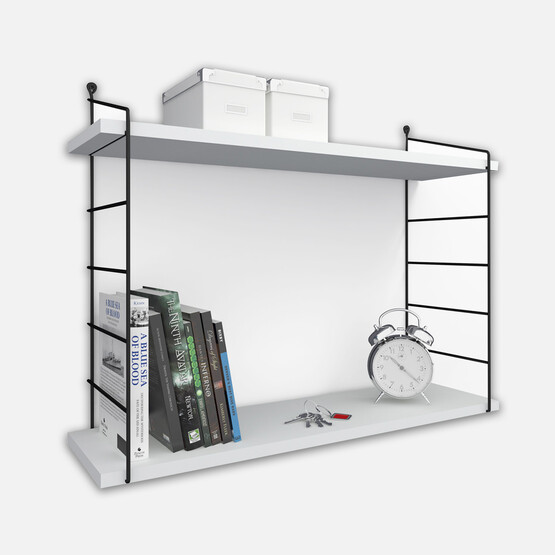 Endpa Armoni Dikdörtgen 2 Raflı Salon Dekoratif Raf Seti Siyah - Beyaz 