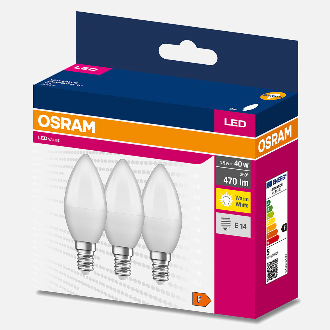    Osram 4,9 W Sarı Mum E14 Duy 3'lü Led Ampul   