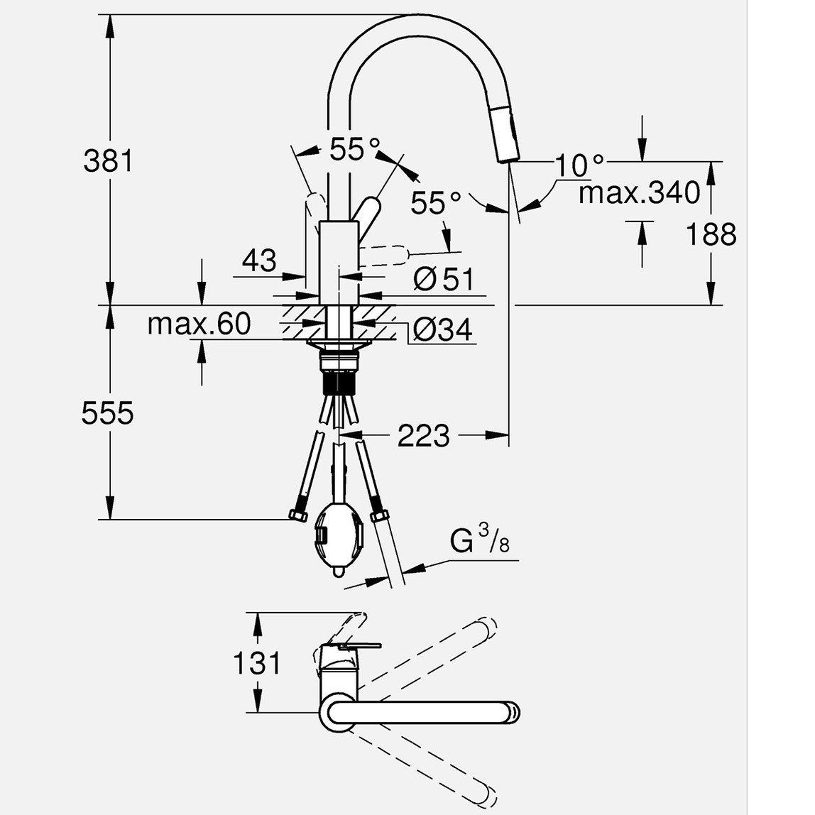    Grohe Get Spiralli Tek Kumandalı Eviye Bataryası  