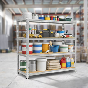 Regalux Metal - Ahşap 4 Katlı Raf 180X210X70 cm Gri 