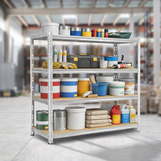 Regalux Metal - Ahşap 4 Katlı Raf 180X210X70 cm Gri 