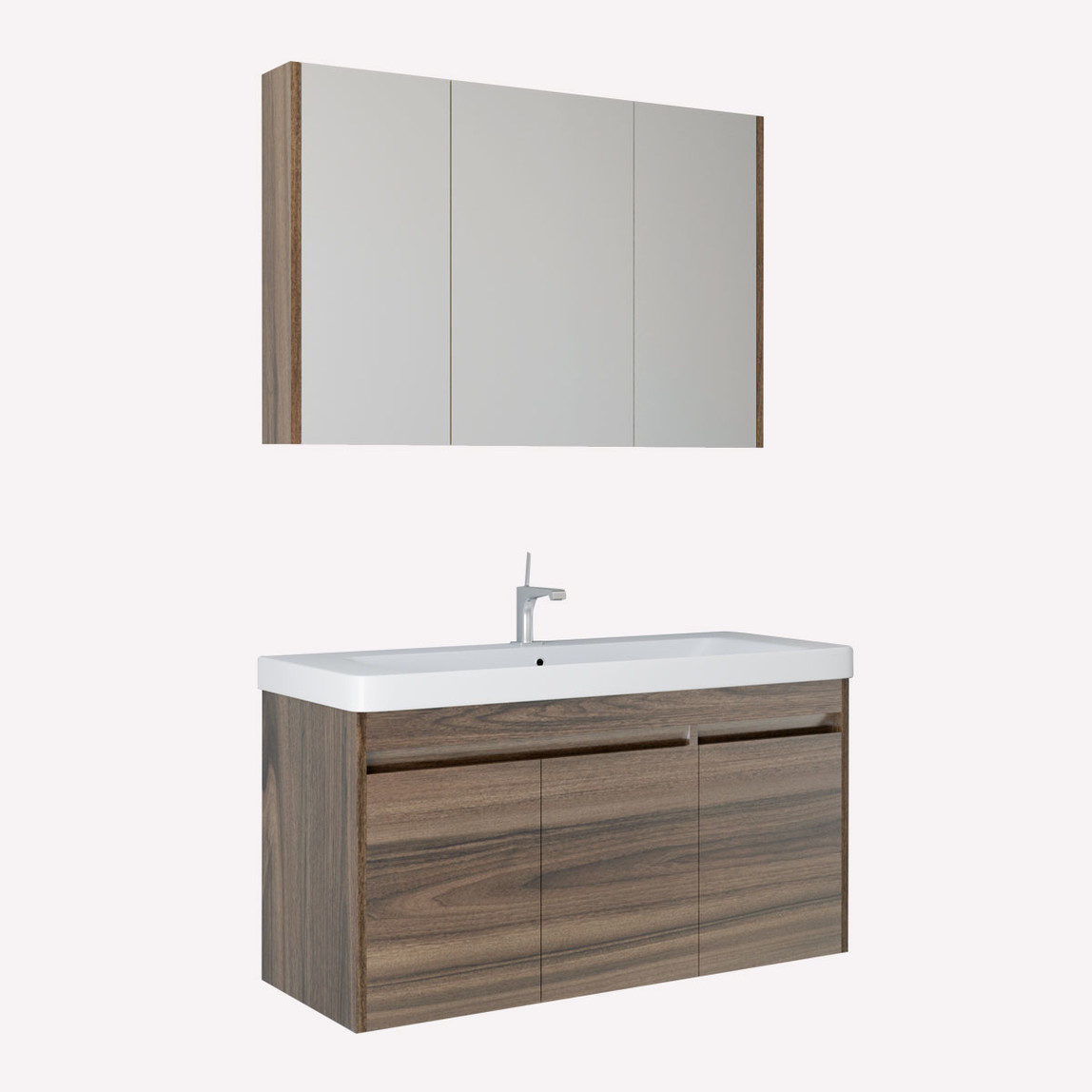    Polka Devrez Aynalı 105 cm Banyo Dolabı Üst Modül Ceviz 